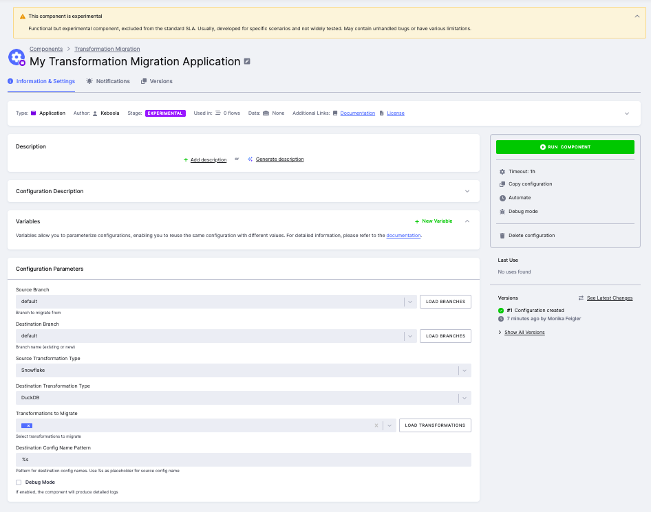 Migration Component Configuration